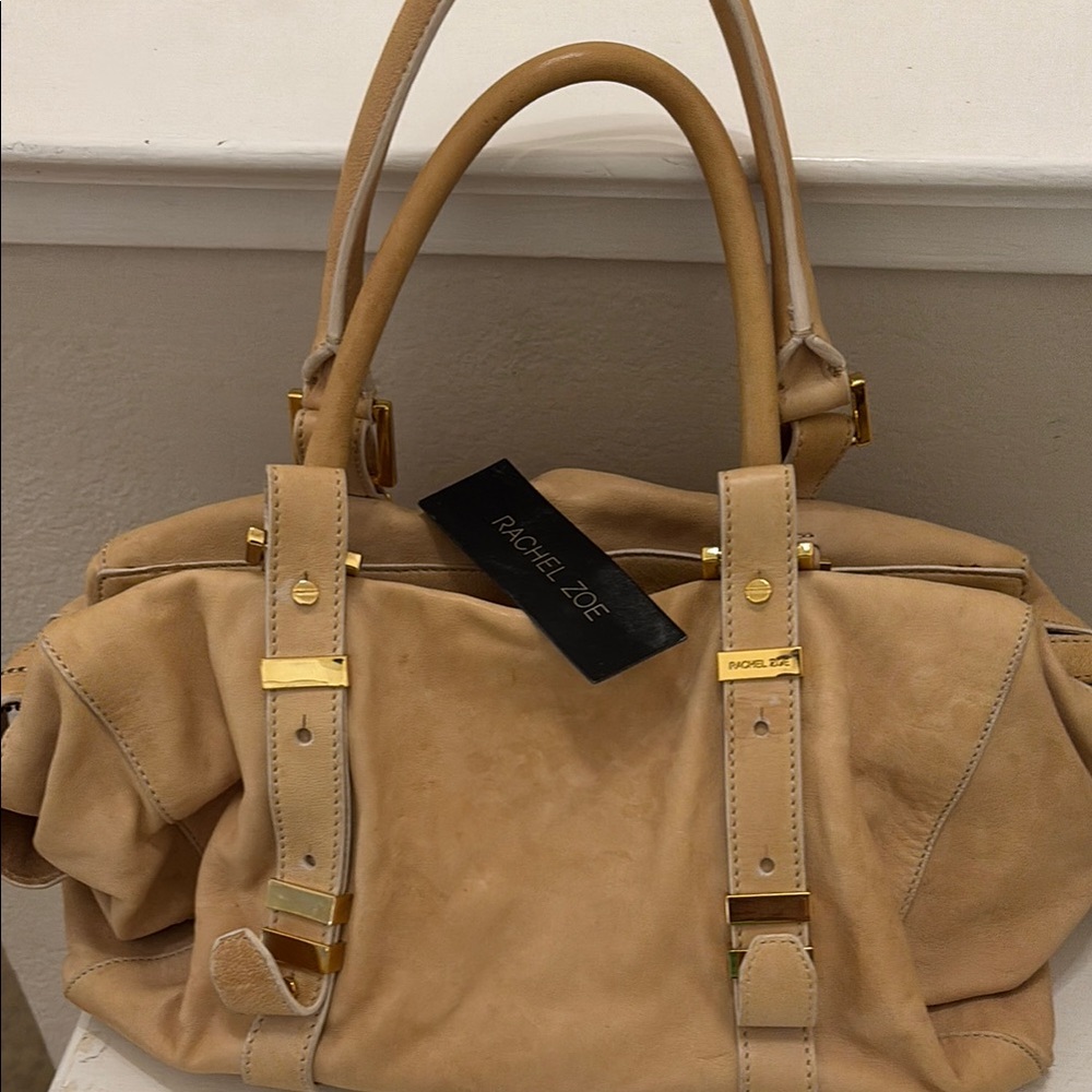 Rachel Zoe Tan Leather Satchel with Gold Accents